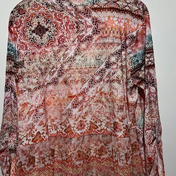 Croft & Barrow Women's Multicolor Split Neck Roll Up Sleeve Blouse Size XXL - Picture 9 of 10